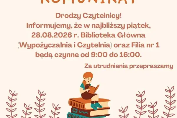 Zmiana godzin pracy bibliotek w Nowym Targu w piątek 28 sierpnia
