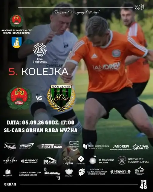 5. kolejka ligowa: Orkan Raba Wyżna podejmuje Czarnych Czarny Dunajec
