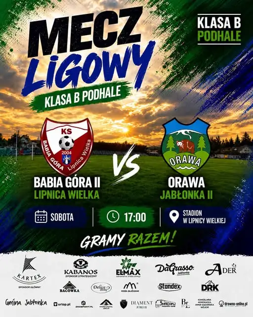 Derby w Klasie B: rezerwy Orawy Jabłonka zmierzą się z Babią Górą II