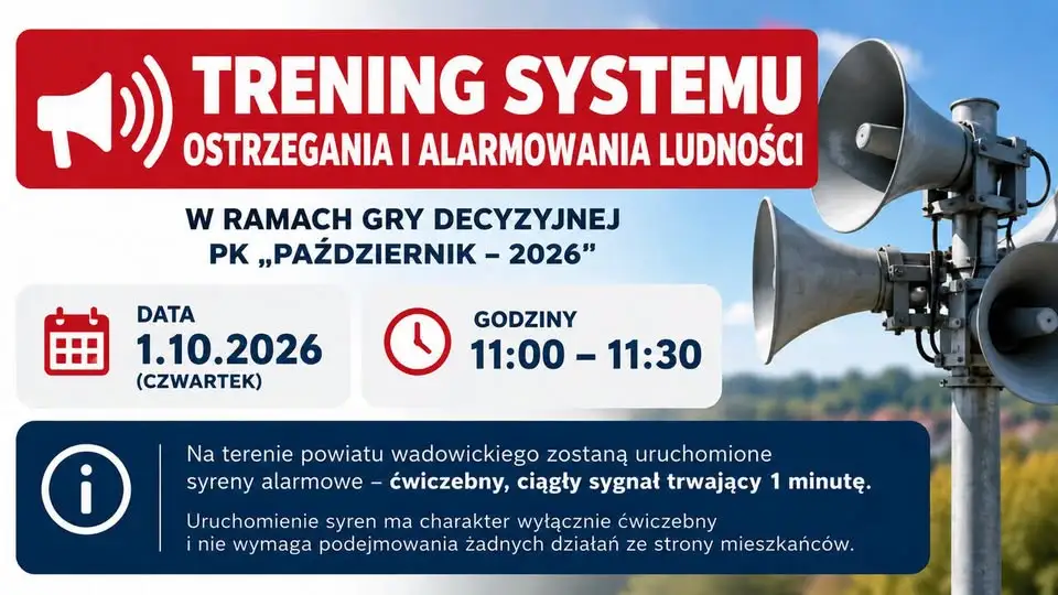 Trening syren alarmowych w powiecie wadowickim – 1 października 2026