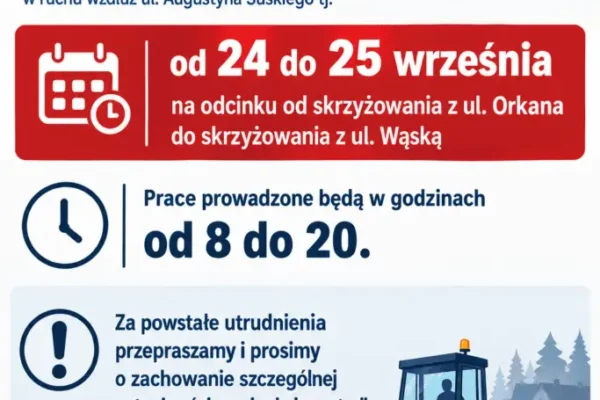 Remont ul. Augustyna Suskiego w Szaflarach – utrudnienia 24 i 25 września
