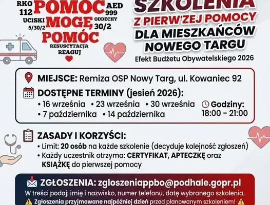 Bezpłatne szkolenia z pierwszej pomocy w Nowym Targu – zostały ostatnie terminy